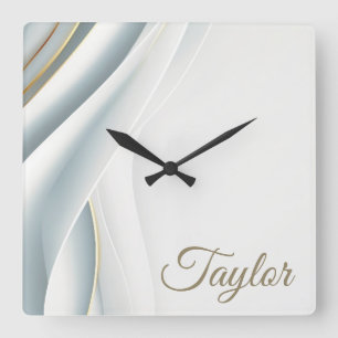 Elegant White Veil Personalized Square Wall Clock