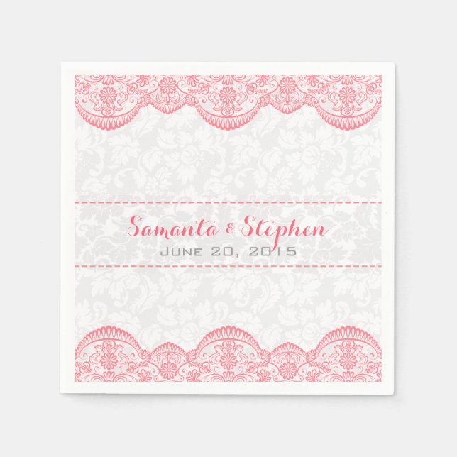 Elegant White Vintage Damasks Pink Lace Napkin (Front)