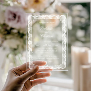 Elegant White Vintage Lace Wedding Acrylic Invitations
