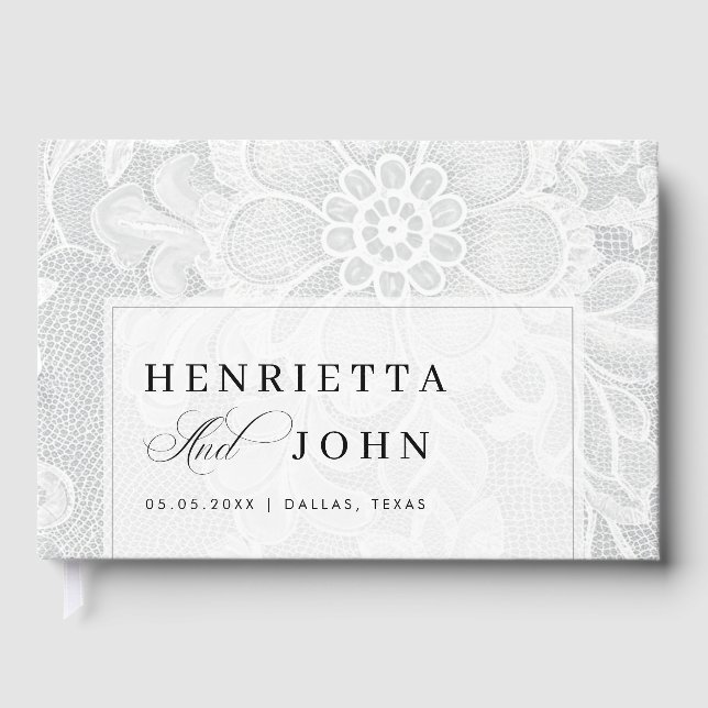 Elegant White Vintage Lace Wedding Guest Book (Front)