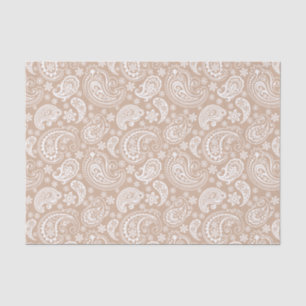 Elegant White Vintage Paisley Over Tan Background Tissue Paper