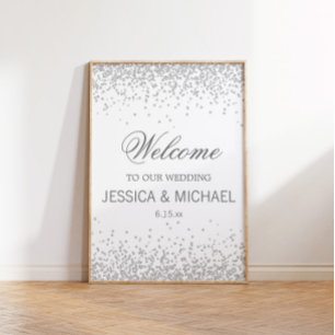 Elegant White w/ Sparkling Silver Glitter Wedding Poster