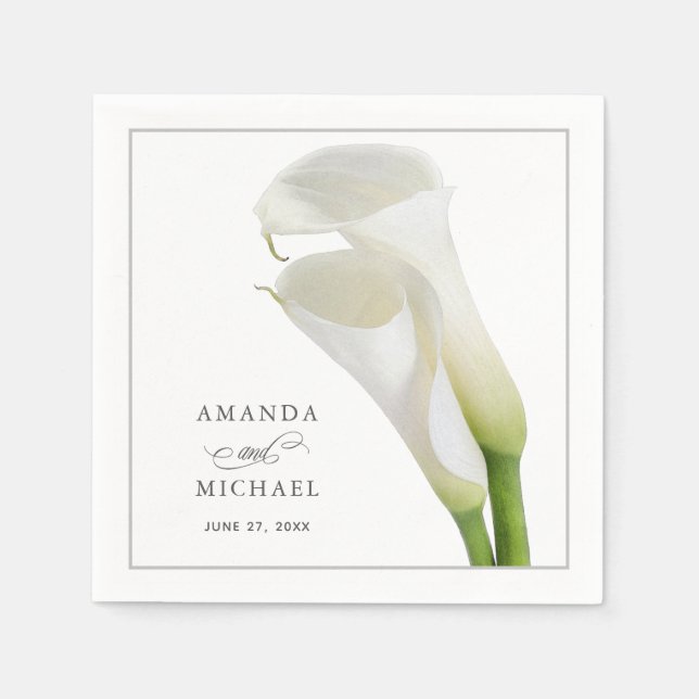 Elegant White Watercolor Calla Lilies Wedding Napkin (Front)