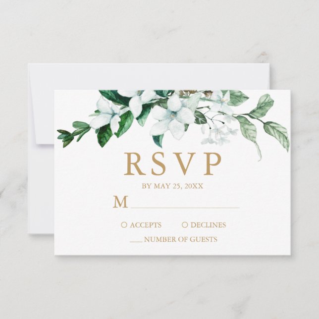 Elegant White Watercolor Floral Greenery Wedding RSVP Card (Front)