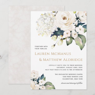 Elegant White Watercolor Floral Wedding Invitation