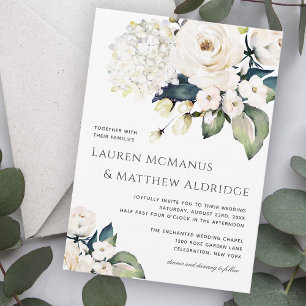 Elegant White Watercolor Floral Wedding Invitation