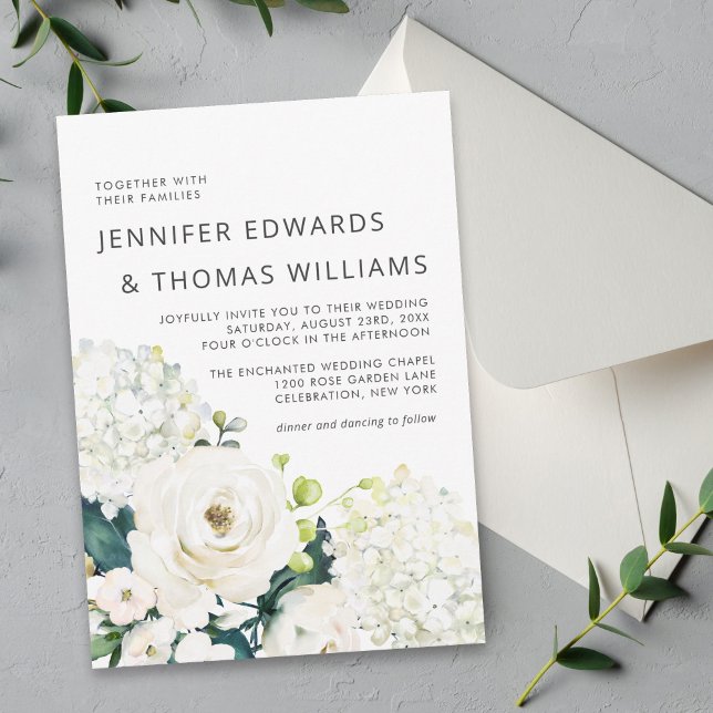 Elegant White Watercolor Floral Wedding Invitation (Creator Uploaded)