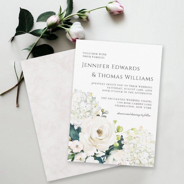 Elegant White Watercolor Floral Wedding Invitation (Creator Uploaded)