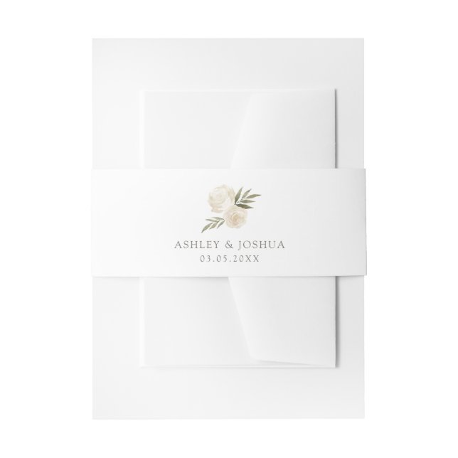 Elegant White Watercolor Floral Wedding Invitation Belly Band (Front Example)