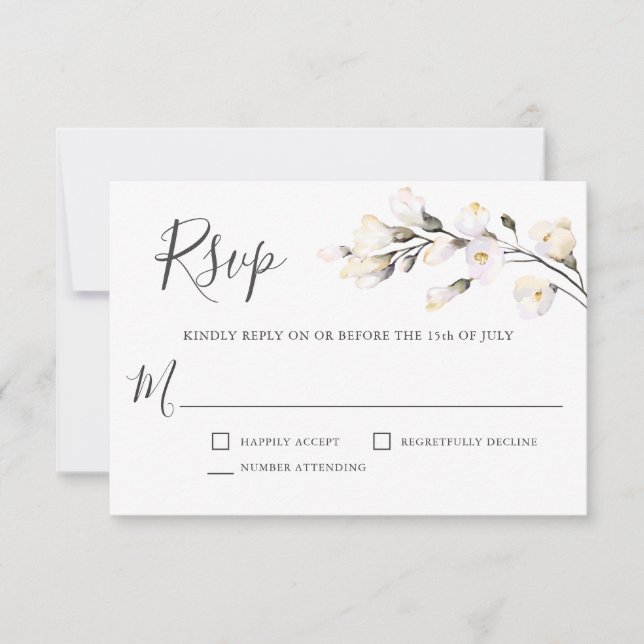 Elegant White Watercolor Floral Wedding RSVP (Front)