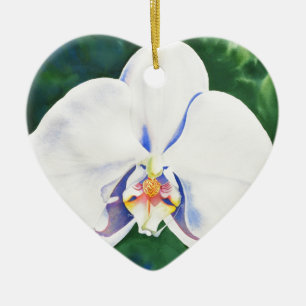 Elegant white watercolor orchid painting ceramic tree decoration