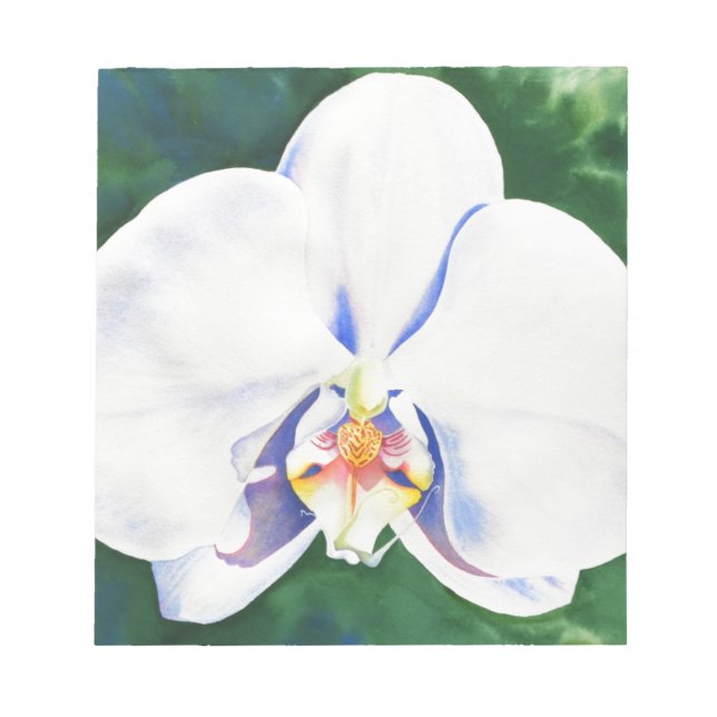 Elegant white watercolor orchid painting notepad (Front)