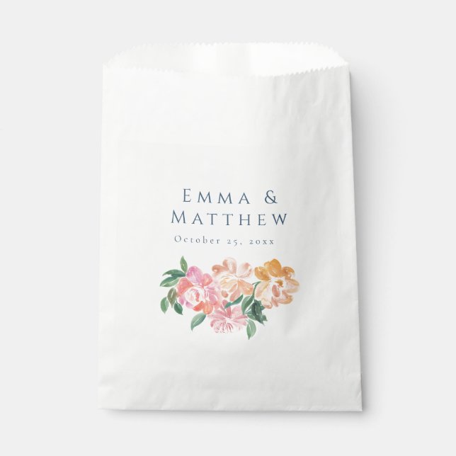 Elegant White Watercolor Peonies Floral Bouquet Favour Bags (Front)