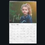 Elegant White Watercolor Script Multi Photo Calendar<br><div class="desc">Create the perfect calendar this year with this chic, modern design. The design easily allows you to personalise the covers and months with your photos, and each month features the name of the month written as a photo overlay in a white watercolor brush script. The design also features a faux...</div>