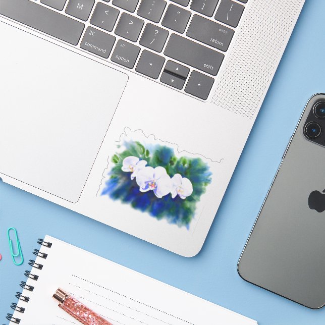 Elegant white watercolor tropical boho orchids  (Laptop w/ iPhone)