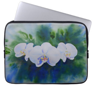 Elegant white watercolor tropical boho orchids laptop sleeve