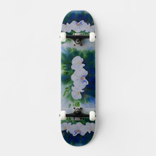 Elegant white watercolor tropical boho orchids skateboard