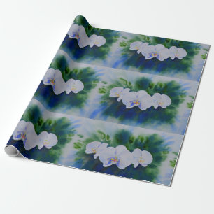 Elegant white watercolor tropical boho orchids  wrapping paper