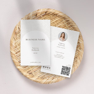 Elegant White Weave Business QR Code Photo Card