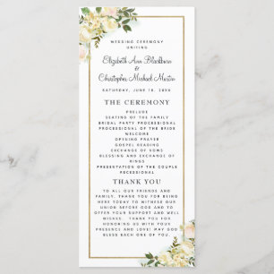 Elegant White Wedding Ceremony Program Watercolor Programme