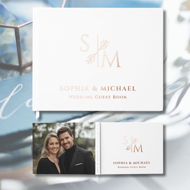 Elegant White Wedding Guest Books Foil Guestbook (Creator Uploaded)
