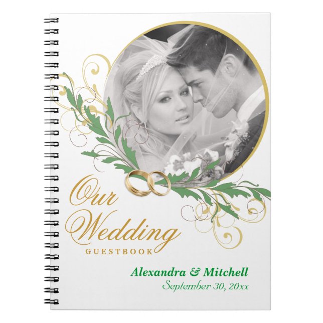 Elegant White Wedding Guestbook with Custom Photo Spiral Notebook (Front)