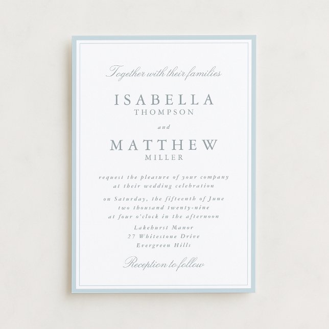 Elegant White Wedding Invitation with Blue Frame (Creator Uploaded)
