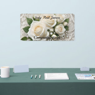 Elegant White Wedding Lace And Roses, Banner
