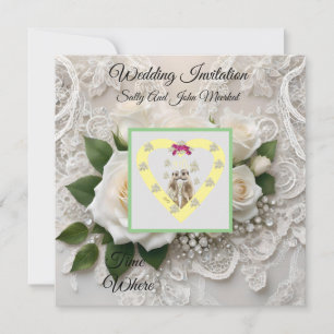 Elegant White Wedding Lace And Roses, Save The Date