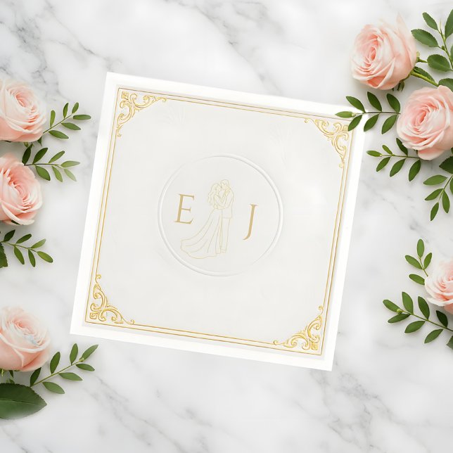 Elegant White Wedding Napkin with Custom Initials (Creator Uploaded)