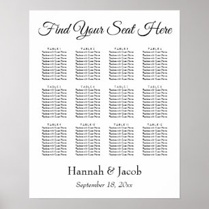 Elegant White Wedding Reception Seating Chart