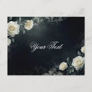 Elegant White Wedding Roses on Black Background Postcard