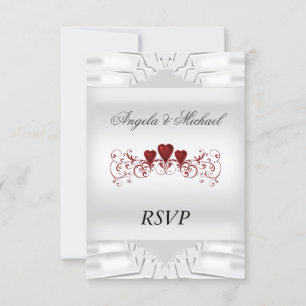 Elegant White Wedding RSVP Red Hearts Card