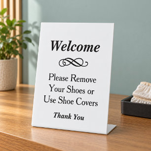 Elegant White Welcome Remove Shoes Pedestal Sign