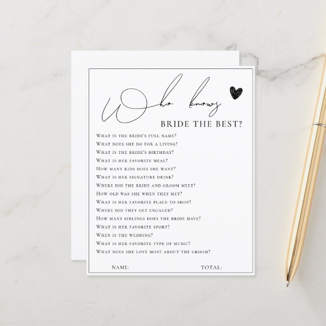 Elegant white who knows the bride best game (Front/Back In Situ)