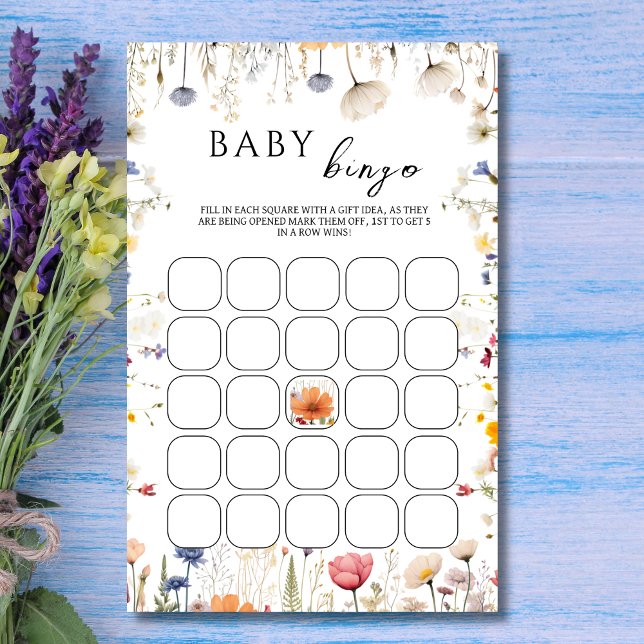 Elegant White Wildflower Bloom Baby Shower Bingo (Creator Uploaded)