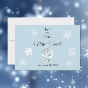 Elegant White Winter Fantasy Dragon Roses Wedding Save The Date