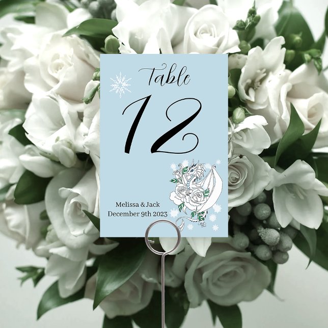 Elegant White Winter Fantasy Dragon Roses Wedding Table Number (Creator Uploaded)