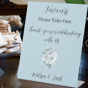 Elegant White Winter Fantasy Dragon Wedding Favour Pedestal Sign