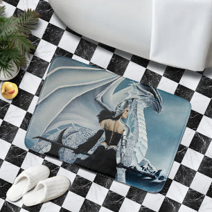 Elegant White Winter Gothic Dragon Queen Fantasy Bath Mat