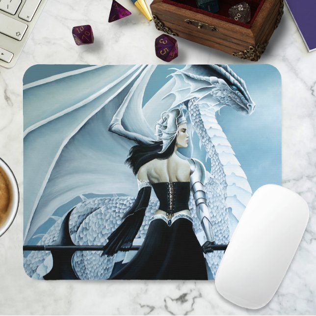 Elegant White Winter Gothic Dragon Queen Fantasy Mouse Pad (Creator Uploaded)