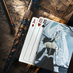 Elegant White Winter Gothic Dragon Queen Fantasy Playing Cards