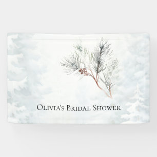 Elegant White Winter Pine Bridal Shower Banner
