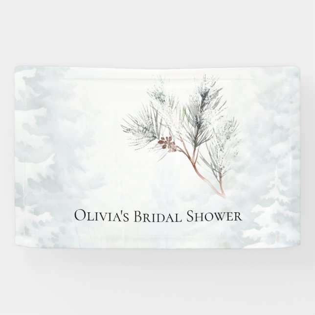 Elegant White Winter Pine Bridal Shower Banner (Horizontal)