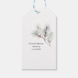 Elegant White Winter Pine Bridal Shower Gift Tags
