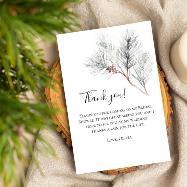 Elegant White Winter Pine Bridal Shower Thank You Card (Creator Uploaded)
