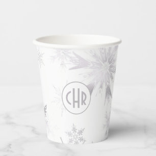 Elegant White Winter Snowflakes Paper Cups