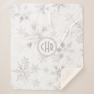 Elegant White Winter Snowflakes Sherpa Blanket