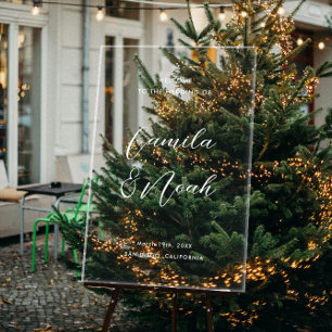 Elegant White Winter Wedding Welcome  Acrylic Sign