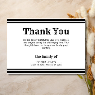 Elegant White with Black Lines Memorial Thank You Card